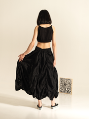 WRINKLED EFFECT SKIRT WITH VERTICAL DRAWSTRINGS