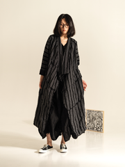 STRIPED DUSTER COAT WITH BELT