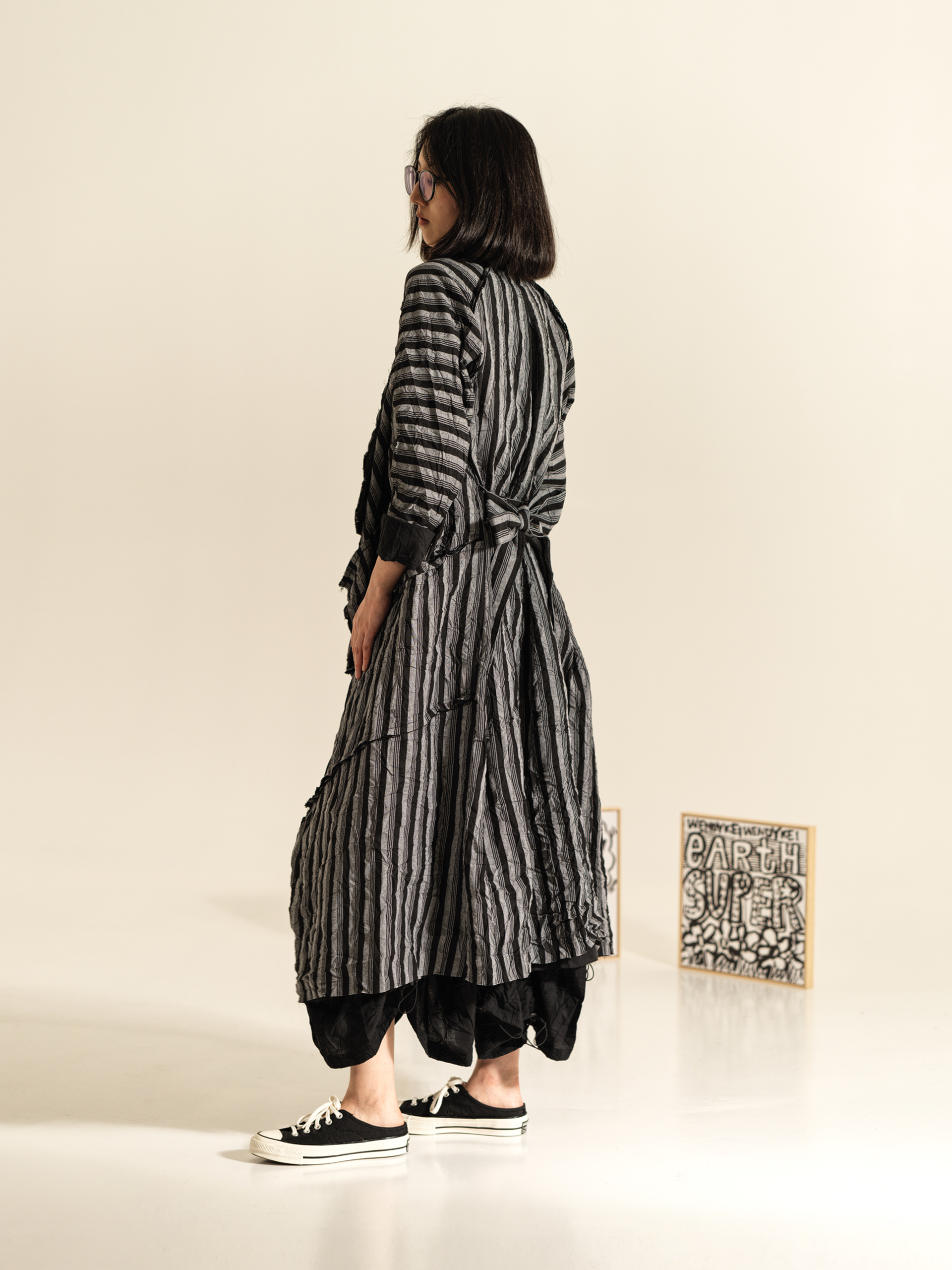 STRIPED DUSTER COAT WITH BELT