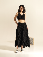 WRINKLED EFFECT SKIRT WITH VERTICAL DRAWSTRINGS