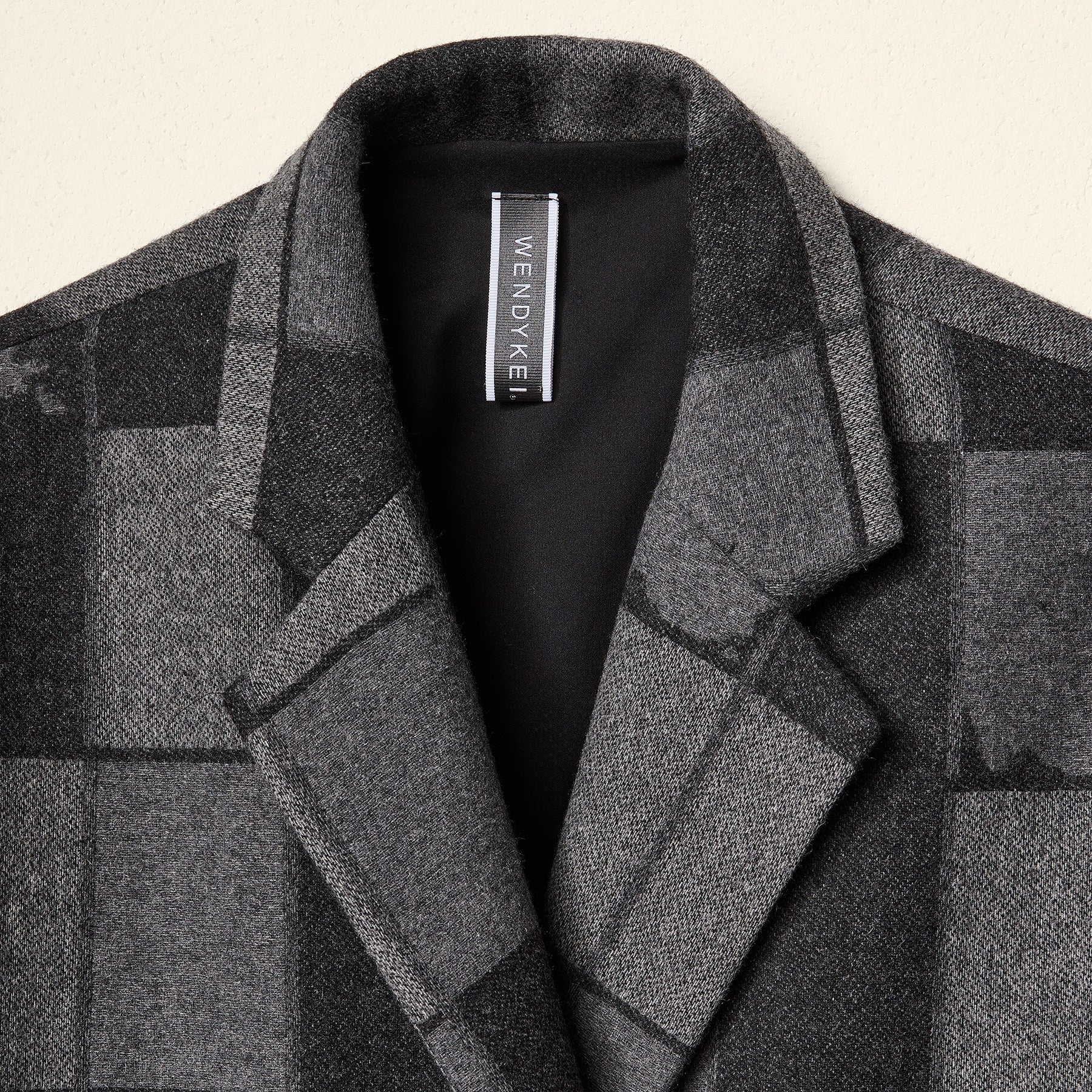 GREY CHECKED WOOL BLEND COAT