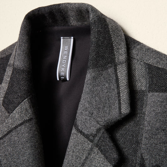 GREY CHECKED WOOL BLEND COAT