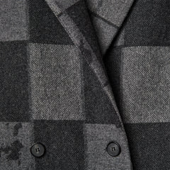 GREY CHECKED WOOL BLEND COAT