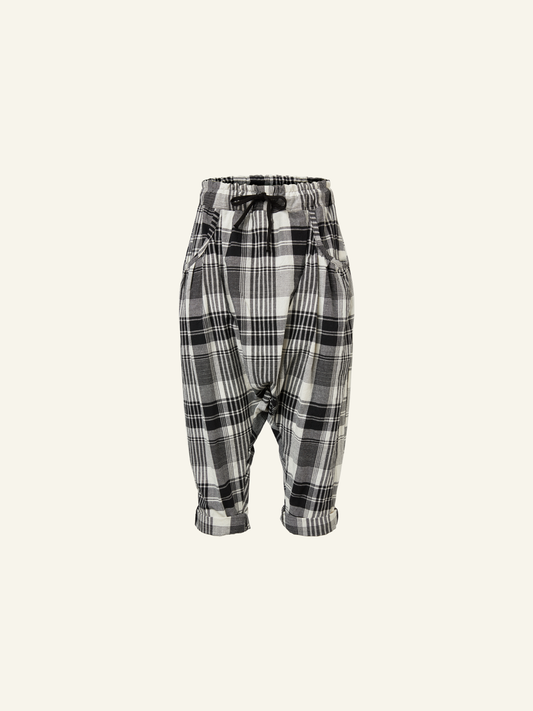 PANTALONE A CAVALLO BASSO IN TESSUTO TARTAN B/N