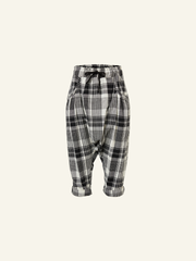 PANTALONE A CAVALLO BASSO IN TESSUTO TARTAN B/N