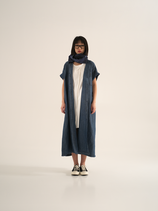 BLUE CHECKED LINEN SCARF