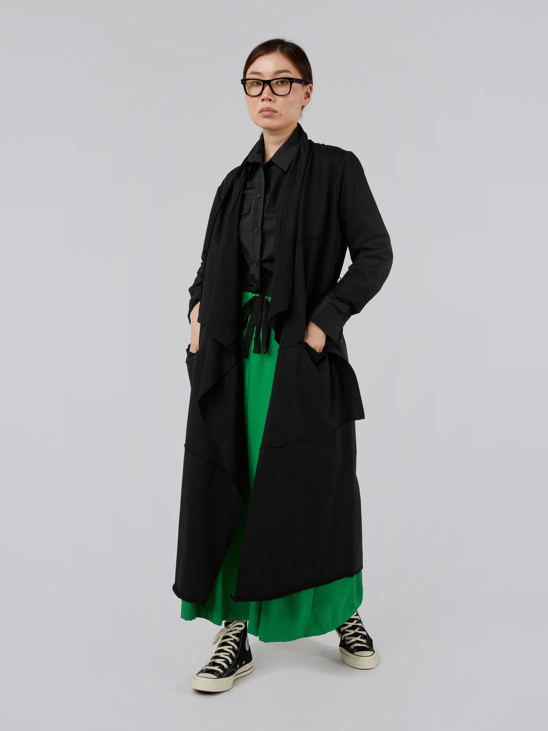 LONG CARDIGAN WITH DRAPED NECK