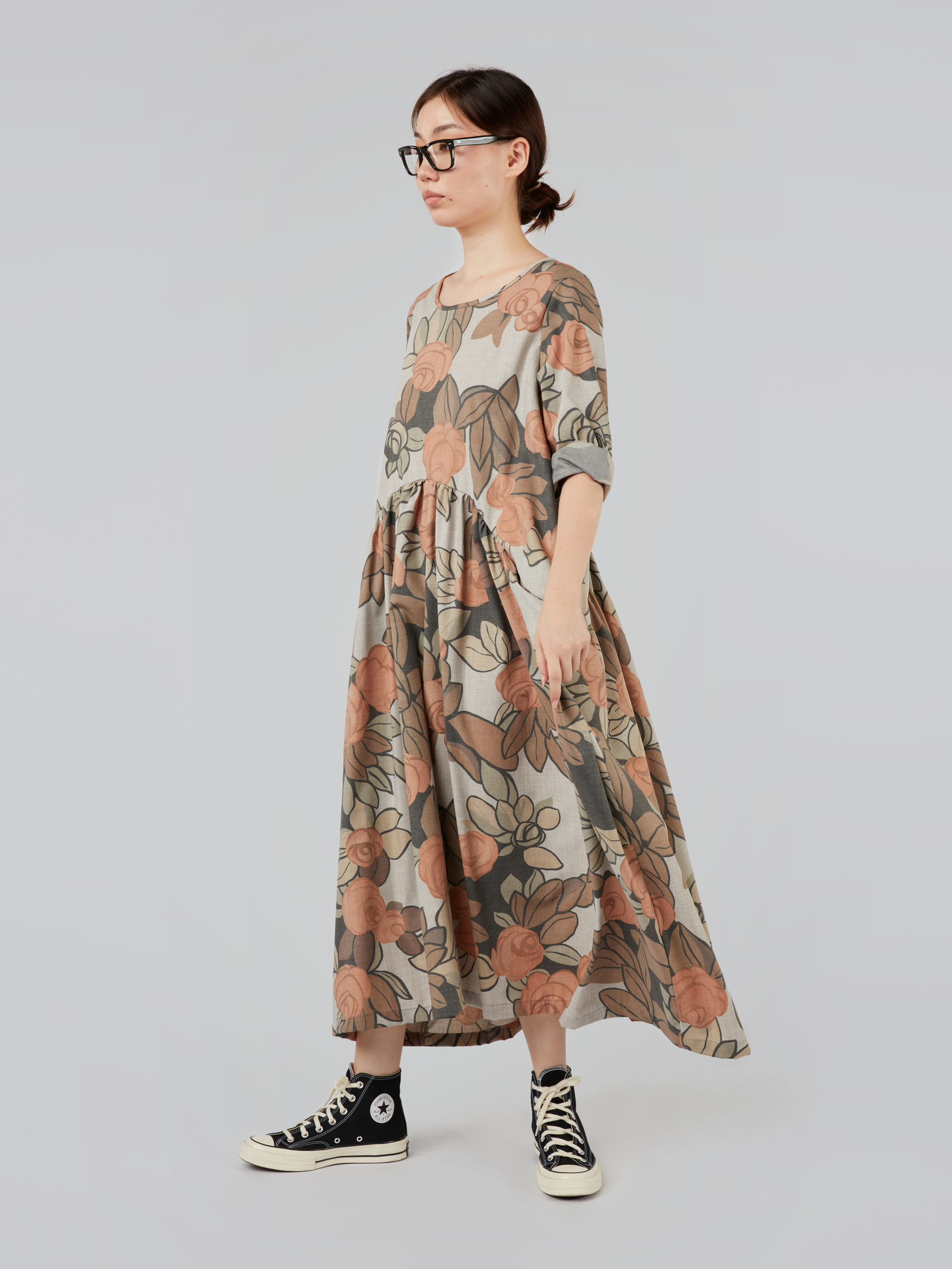 VISCOSE BLEND DRESS WITH FLOWER PATTERN