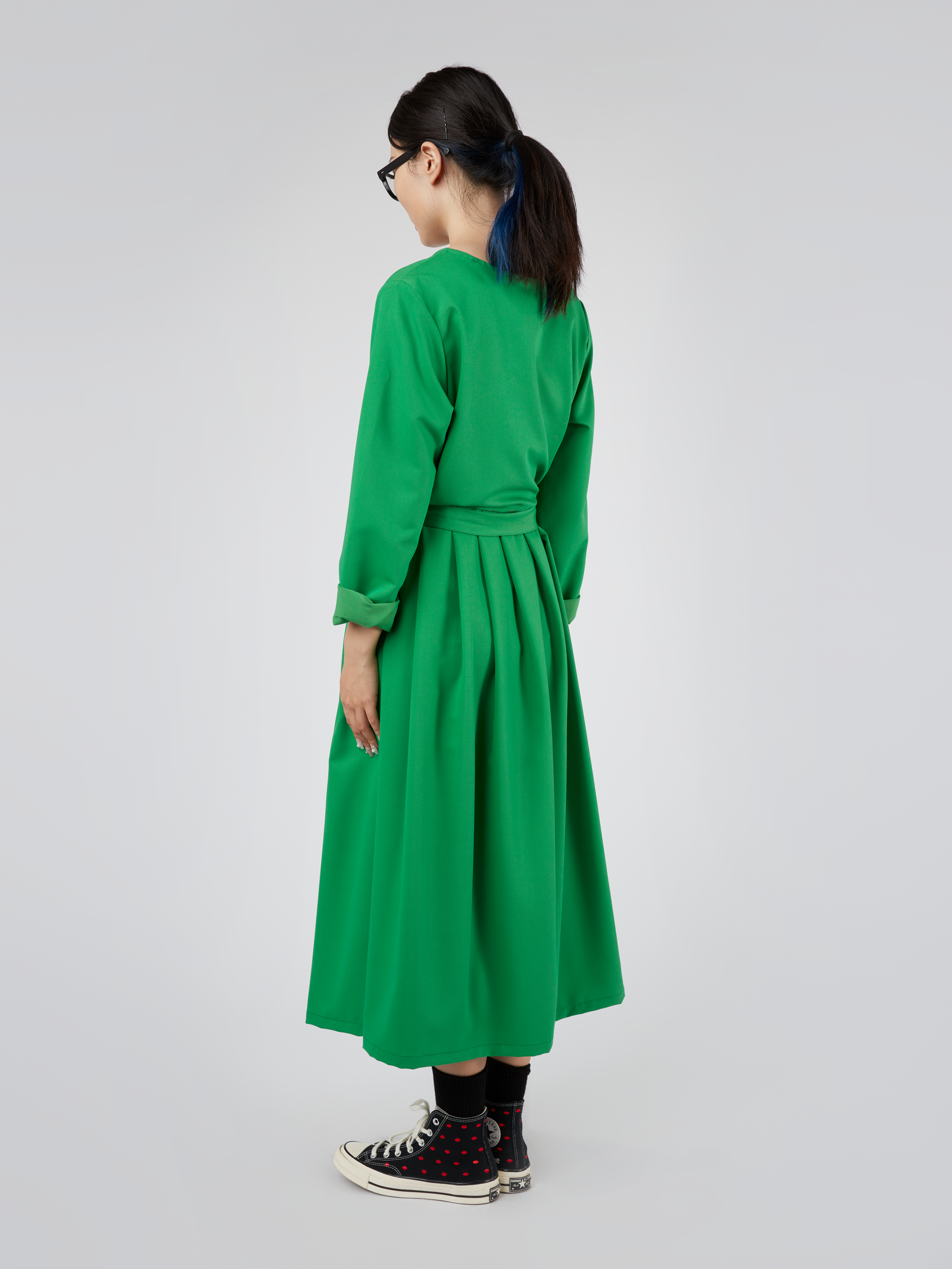 LONG VISCOSE BLEND DRESS WITH BELT