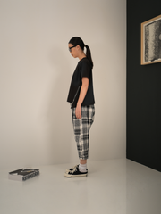 LOW CROTCH TROUSERS IN B/W TARTAN FABRIC