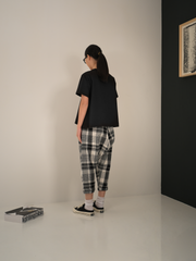 LOW CROTCH TROUSERS IN B/W TARTAN FABRIC