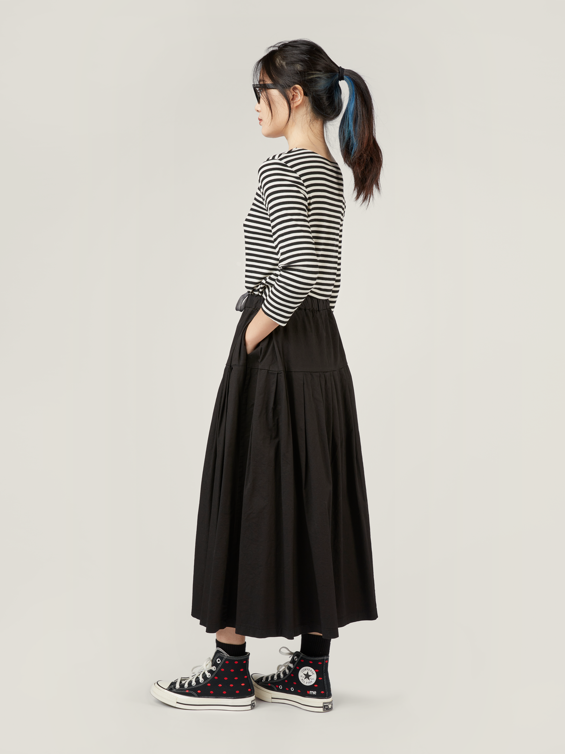 Pleated skirt with sales yoke