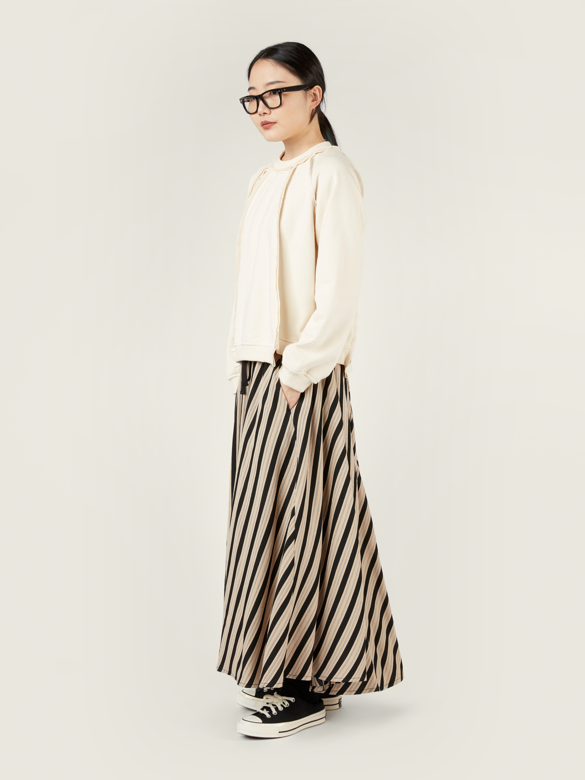 STRIPED VISCOSE BLEND LONG SKIRT