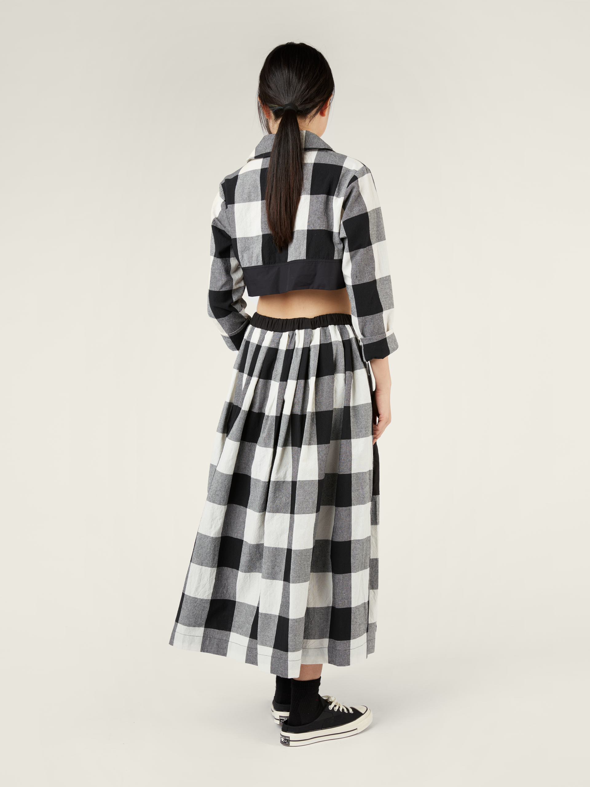 B/W CHECK SKIRT WITH BIG POCKETS