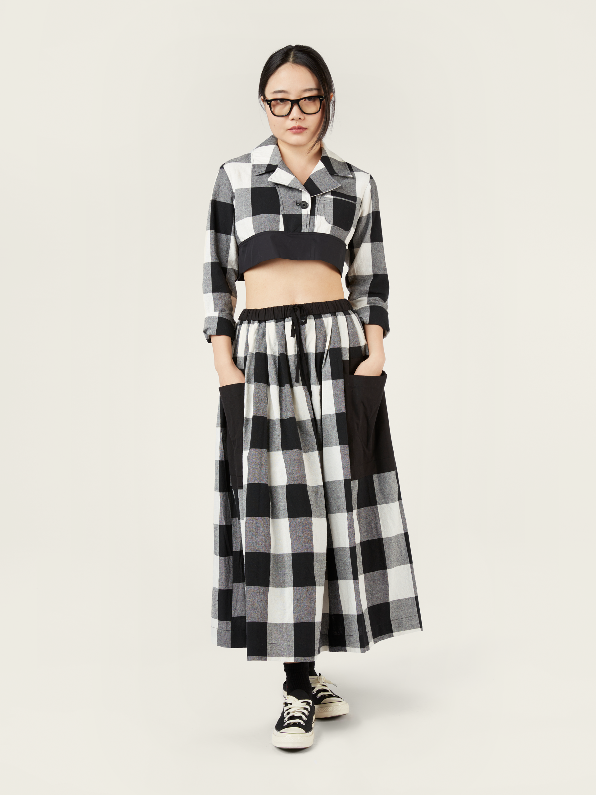 B/W CHECKED CROP SHIRT